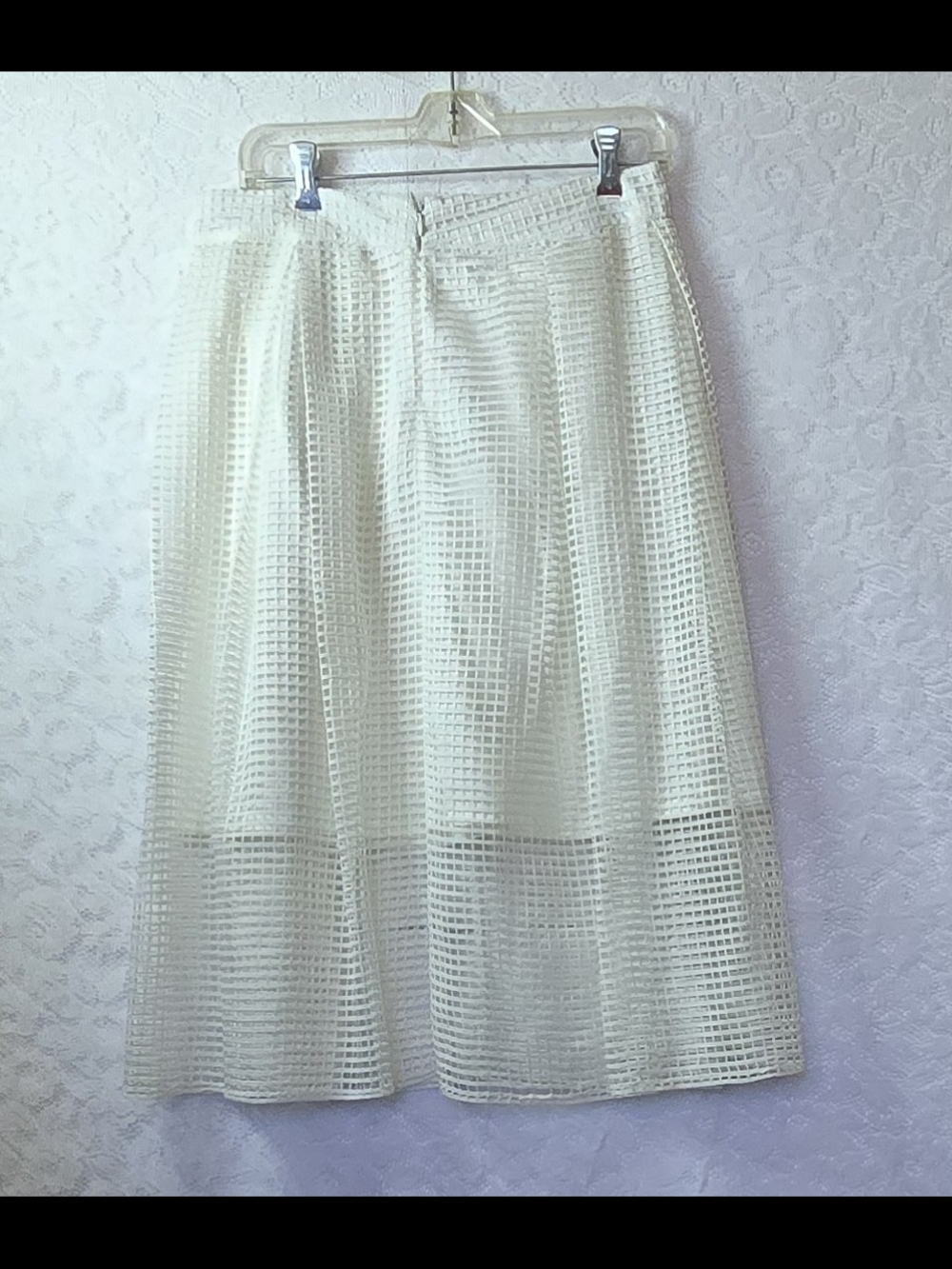 Who What Wear Cream Midi A-Line Skirt with Openwork Lattice Overlay 8 - Picture 3 of 5